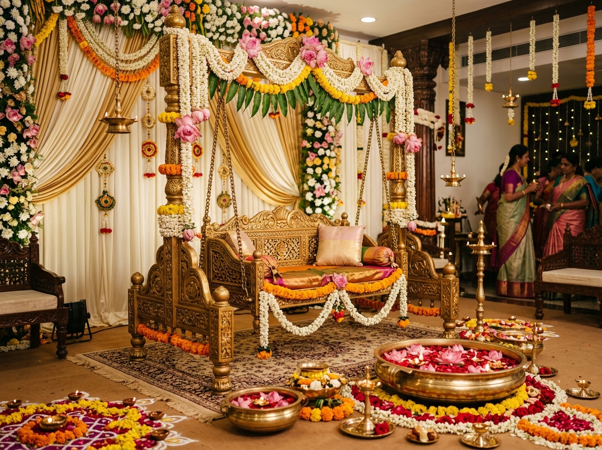 Traditional Seemantham swing decoration Chennai