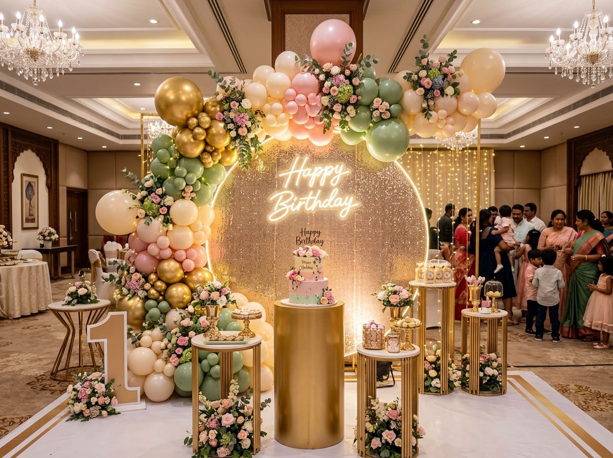 1st birthday decoration setup in Chennai