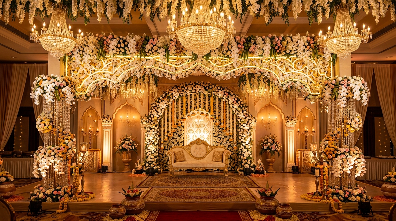 Grand royal wedding stage decoration Chennai