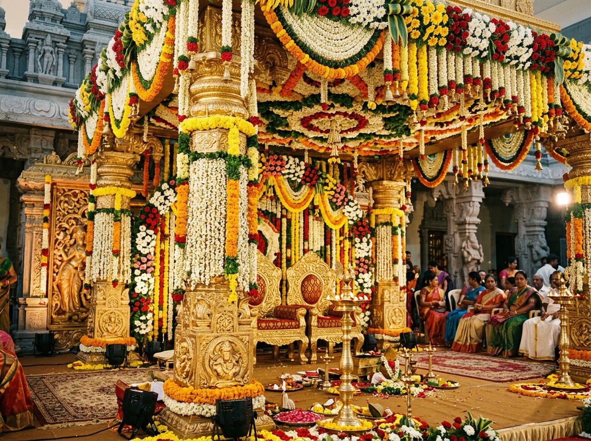 South Indian traditional floral mandapam decoration Chennai