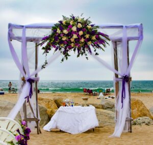 wedding, beach, decor, ocean, purple, flowers love, marriage, tiers, decoration, sea, table, ceremony, nature, marrying, california
